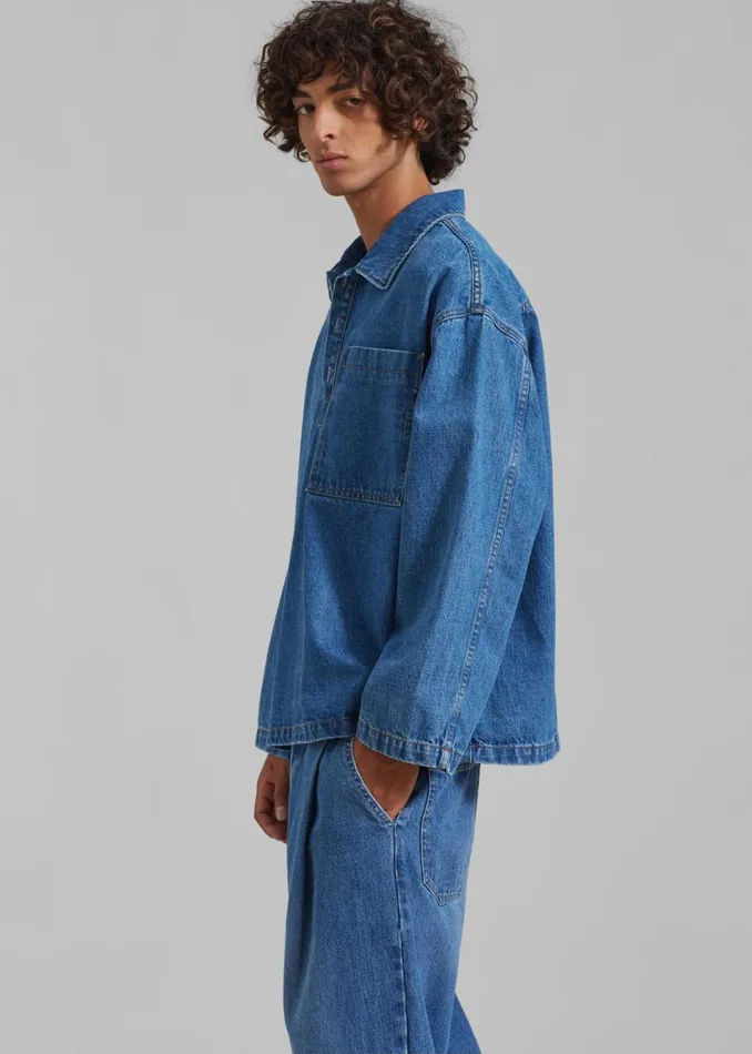 Men The Frankie Shop Tops Ray Popover Denim Shirt Medium Wash