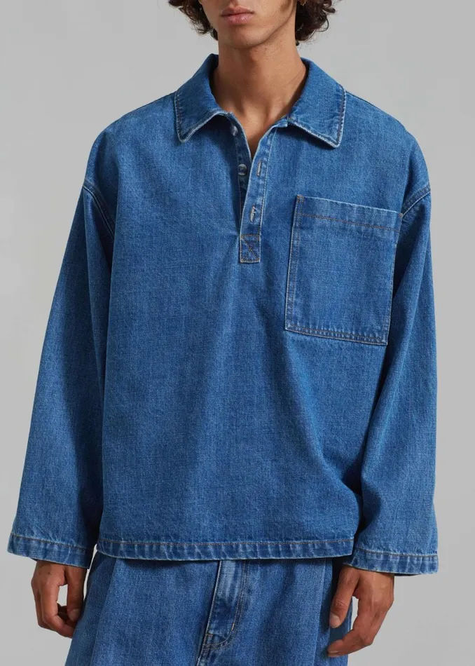 Men The Frankie Shop Tops Ray Popover Denim Shirt Medium Wash