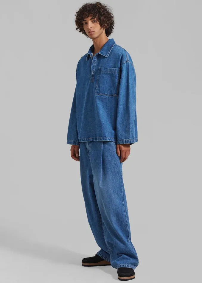 Men The Frankie Shop Tops Ray Popover Denim Shirt Medium Wash