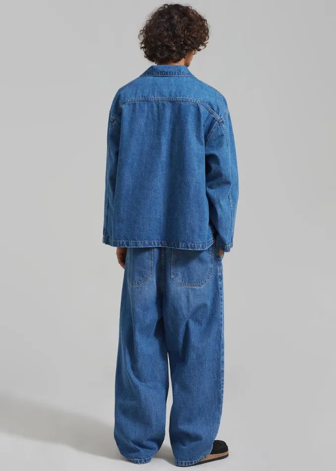 Men The Frankie Shop Tops Ray Popover Denim Shirt Medium Wash