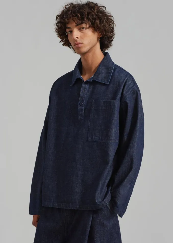 Men The Frankie Shop Tops Ray Popover Denim Shirt Raw Wash