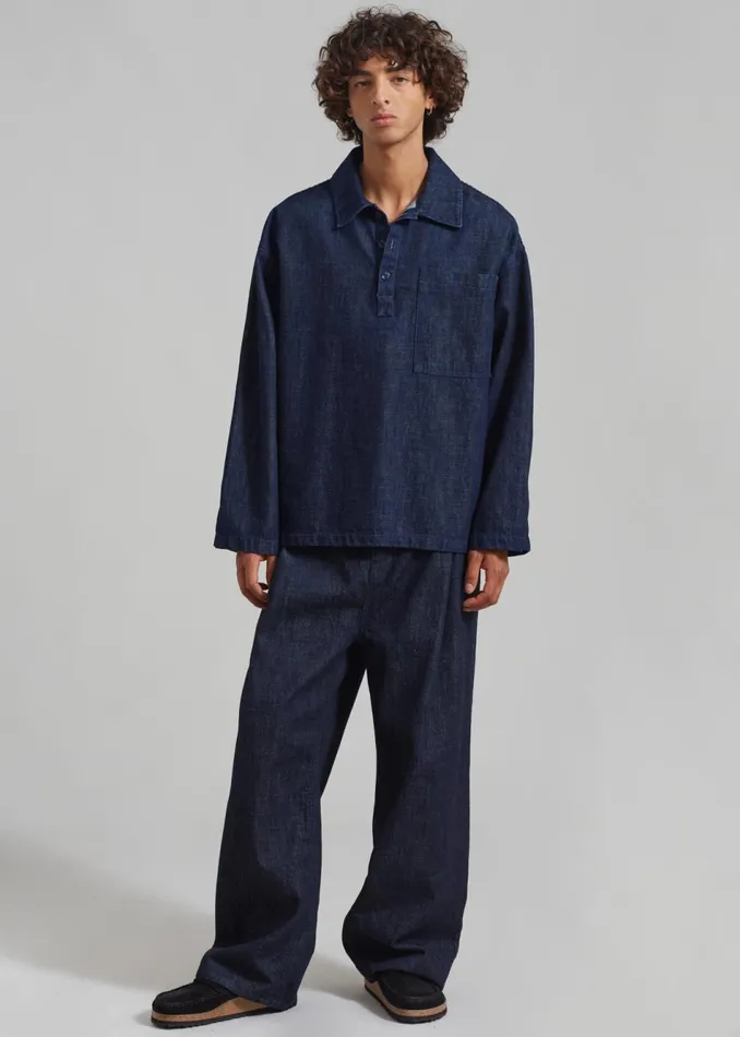Men The Frankie Shop Tops Ray Popover Denim Shirt Raw Wash