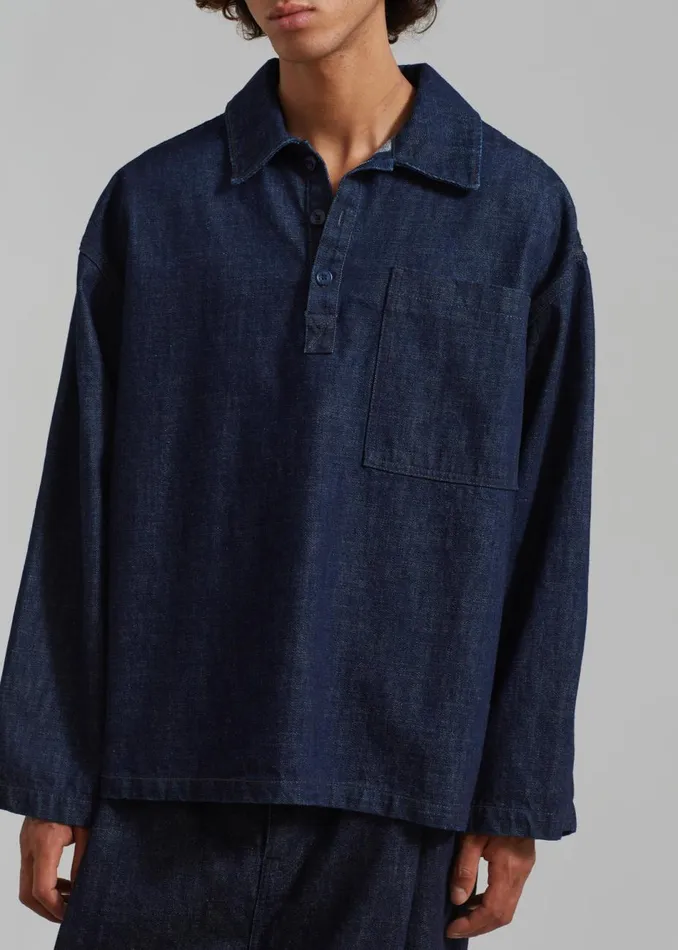 Men The Frankie Shop Tops Ray Popover Denim Shirt Raw Wash