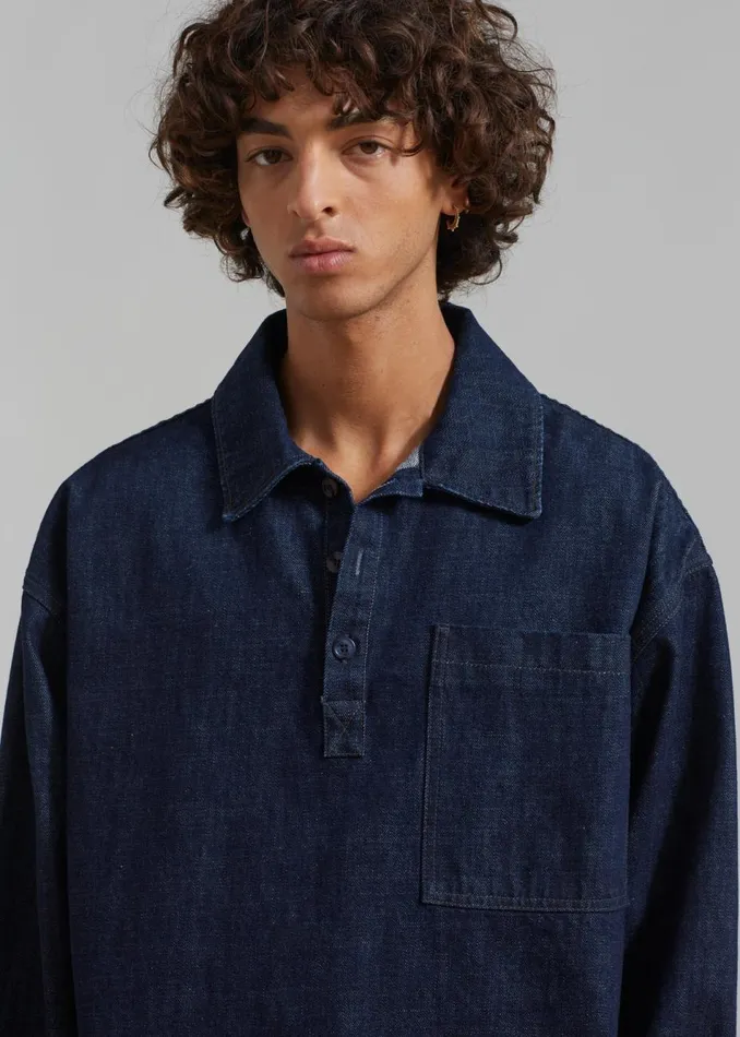 Men The Frankie Shop Tops Ray Popover Denim Shirt Raw Wash