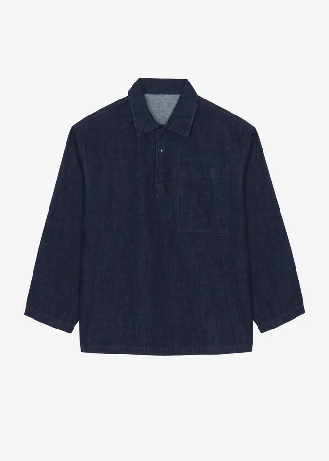 Men The Frankie Shop Tops Ray Popover Denim Shirt Raw Wash