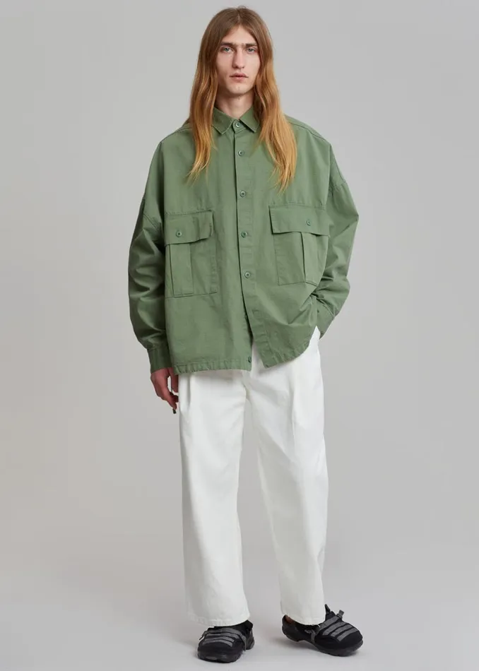 Men The Frankie Shop Tops Seb Cargo Shirt Army Green