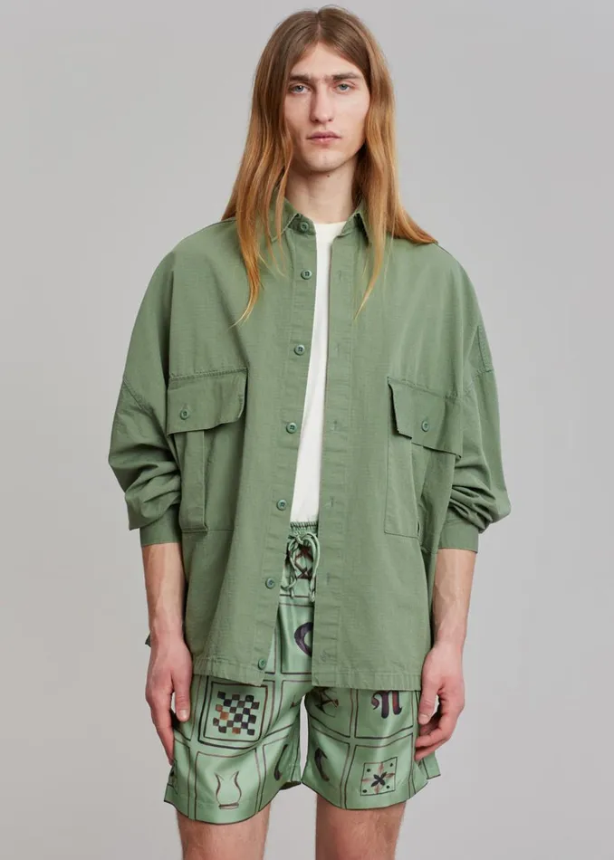 Men The Frankie Shop Tops Seb Cargo Shirt Army Green