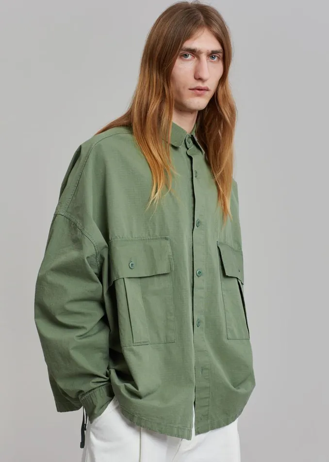 Men The Frankie Shop Tops Seb Cargo Shirt Army Green