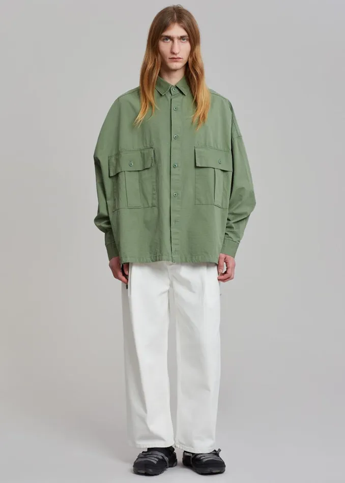 Men The Frankie Shop Tops Seb Cargo Shirt Army Green