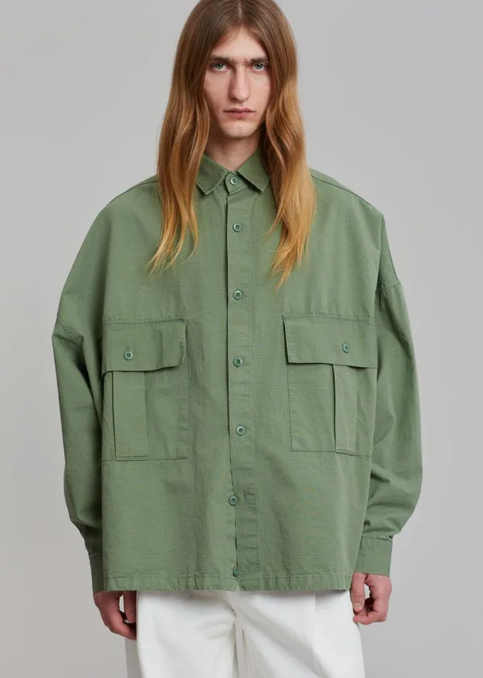 Men The Frankie Shop Tops Seb Cargo Shirt Army Green