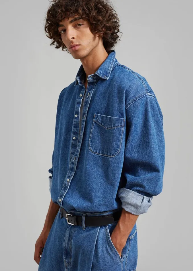 Men The Frankie Shop Tops Sinclair Denim Shirt Medium Wash