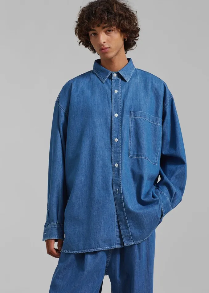 Men The Frankie Shop Tops Tanner Denim Shirt Medium Wash
