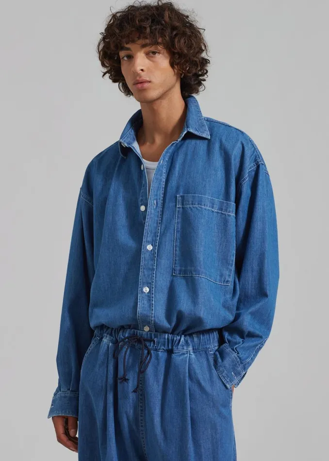 Men The Frankie Shop Tops Tanner Denim Shirt Medium Wash