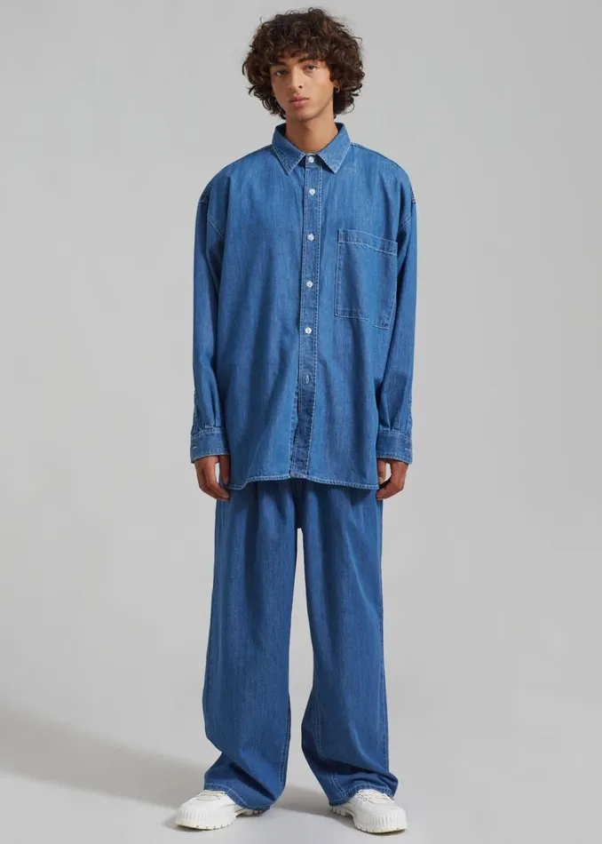 Men The Frankie Shop Tops Tanner Denim Shirt Medium Wash