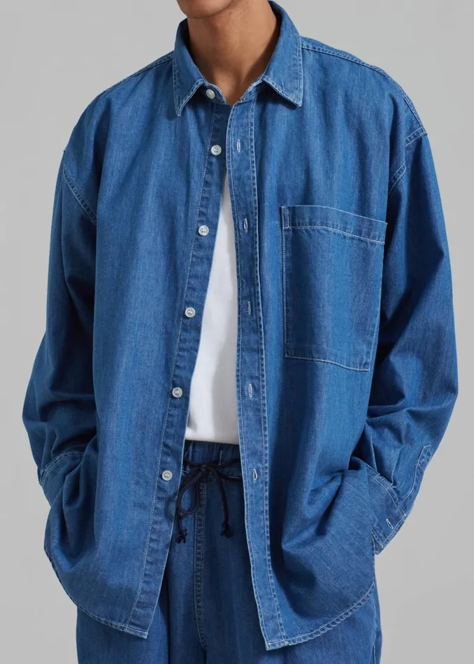 Men The Frankie Shop Tops Tanner Denim Shirt Medium Wash