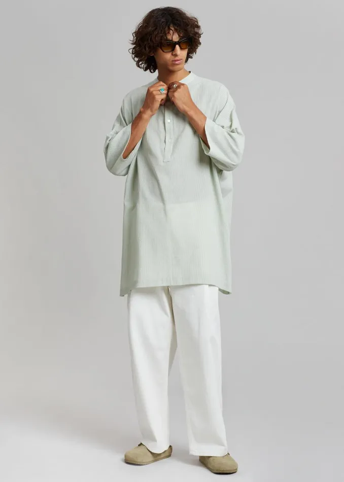 Men The Frankie Shop Tops Teo Oversized Collarless Shirt Light Celadon