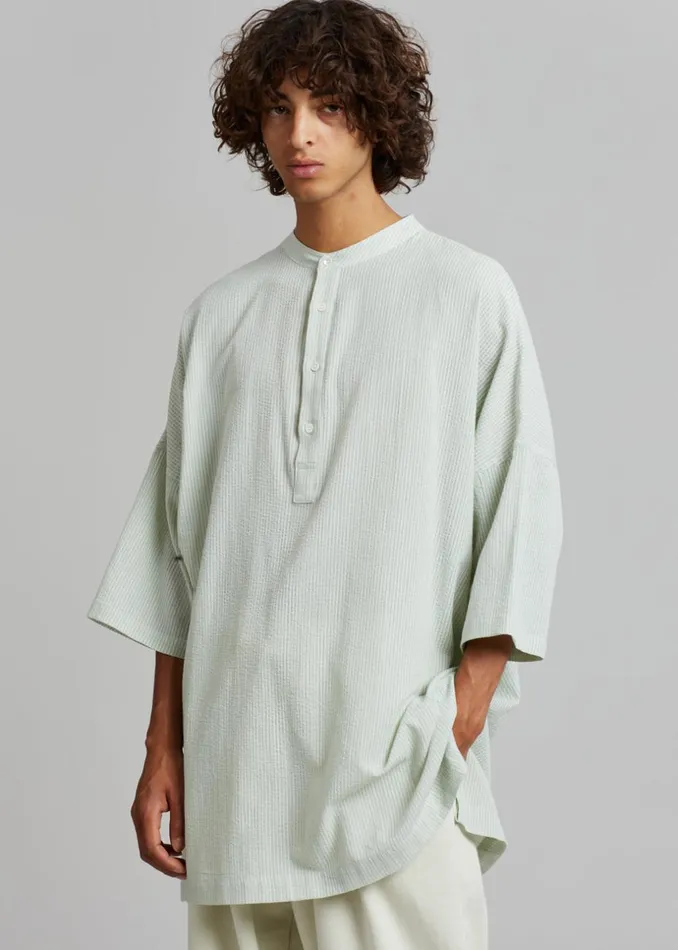 Men The Frankie Shop Tops Teo Oversized Collarless Shirt Light Celadon