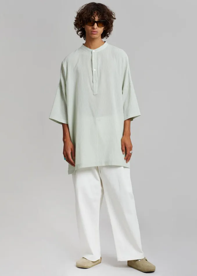 Men The Frankie Shop Tops Teo Oversized Collarless Shirt Light Celadon