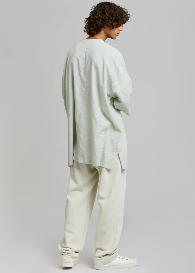 Men The Frankie Shop Tops Teo Oversized Collarless Shirt Light Celadon