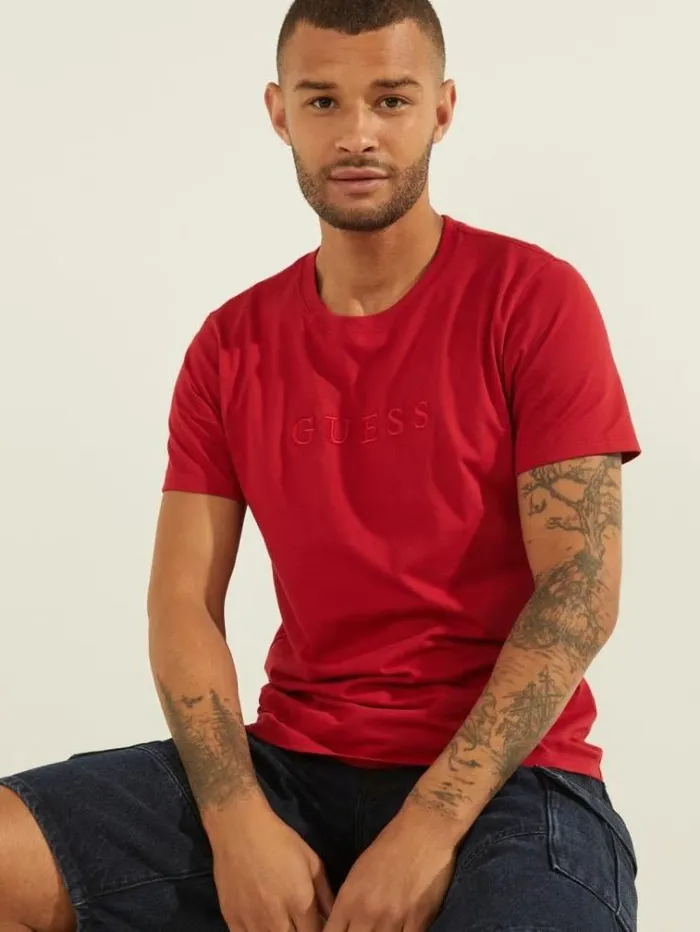 Men Toneontone Logo Tshirt Red Guess Tshirts And Polo Shirts