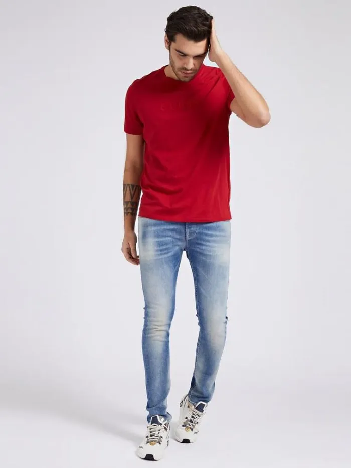 Men Toneontone Logo Tshirt Red Guess Tshirts And Polo Shirts