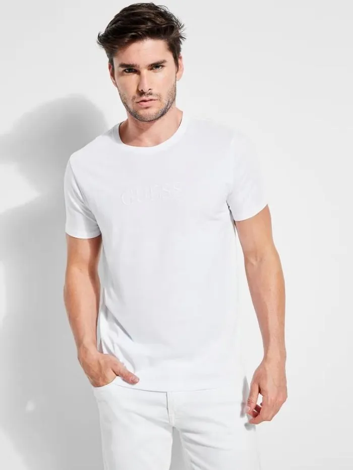 Men Toneontone Logo Tshirt White Guess Tshirts And Polo Shirts