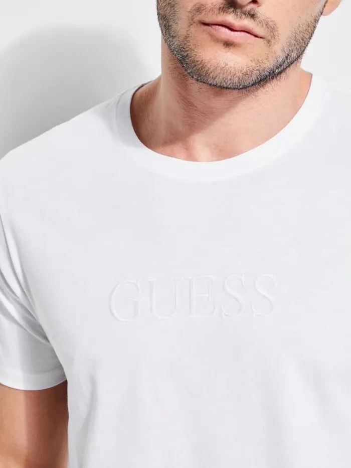 Men Toneontone Logo Tshirt White Guess Tshirts And Polo Shirts