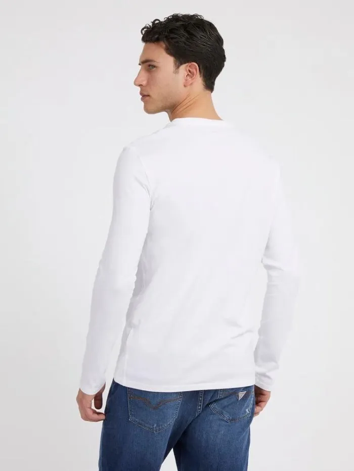 Men Triangle Logo Long Sleeves Tshirt White Guess Tshirts And Polo Shirts