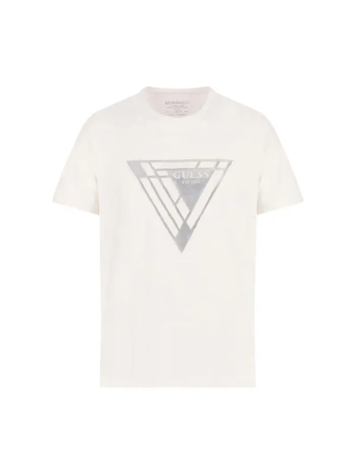 Men Triangle Logo Stretch Tshirt White Guess Tshirts And Polo Shirts