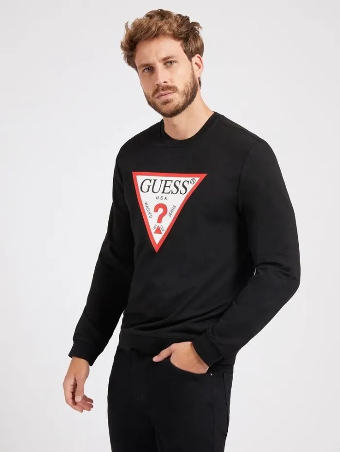 Men Triangle Logo Sweatshirt Black Guess Knitwear And Sweatshirts