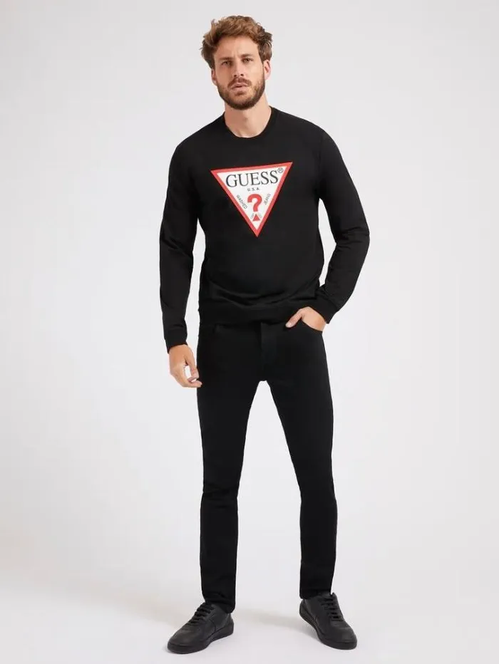Men Triangle Logo Sweatshirt Black Guess Knitwear And Sweatshirts