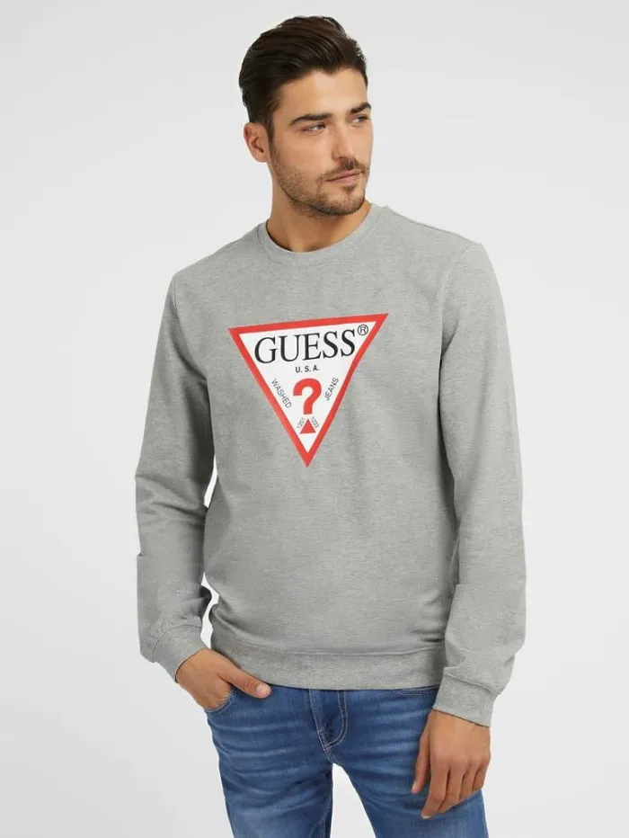 Men Triangle Logo Sweatshirt Grey Guess Knitwear And Sweatshirts