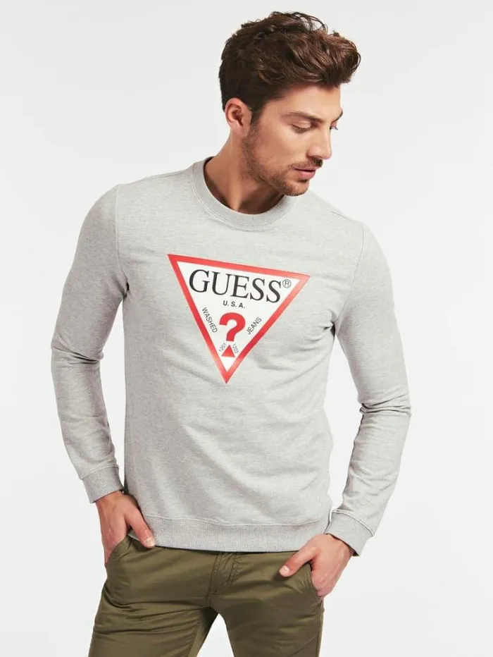 Men Triangle Logo Sweatshirt Light Grey Guess Knitwear And Sweatshirts