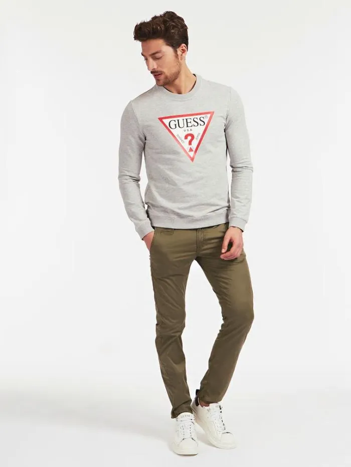 Men Triangle Logo Sweatshirt Light Grey Guess Knitwear And Sweatshirts