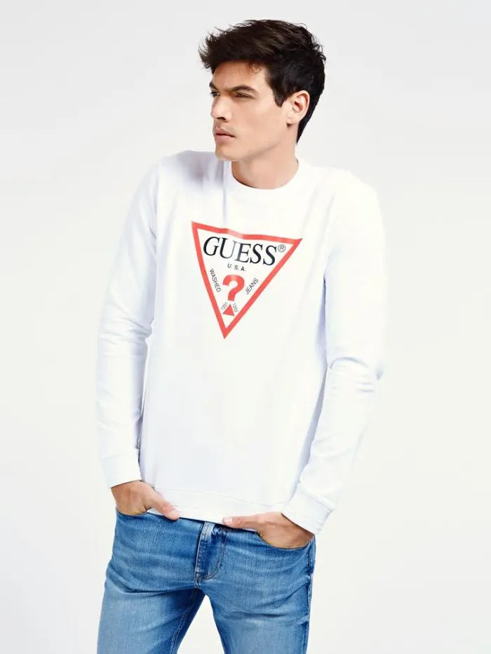 Men Triangle Logo Sweatshirt White Guess Knitwear And Sweatshirts