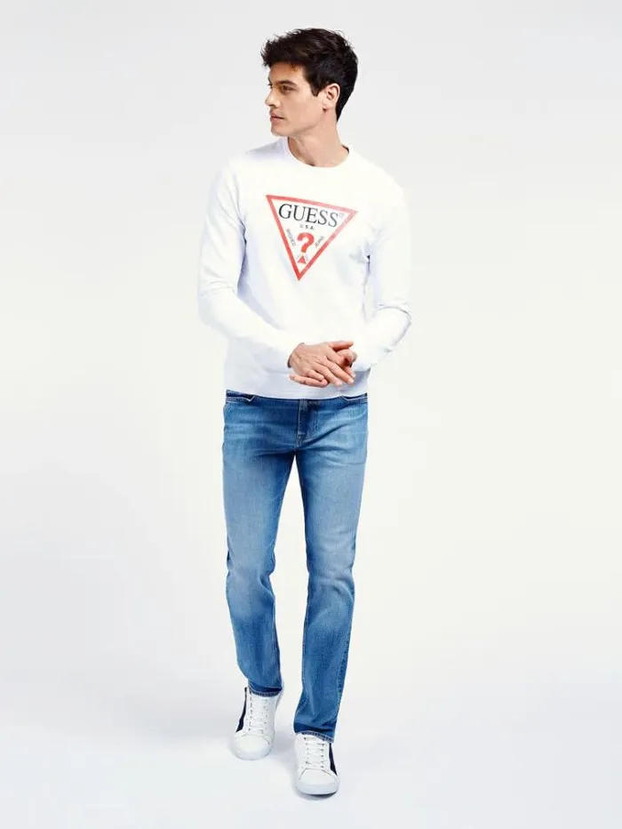 Men Triangle Logo Sweatshirt White Guess Knitwear And Sweatshirts