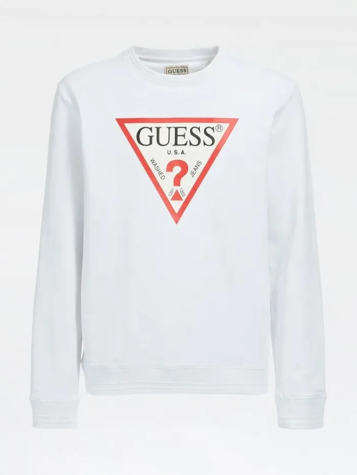 Men Triangle Logo Sweatshirt White Guess Knitwear And Sweatshirts