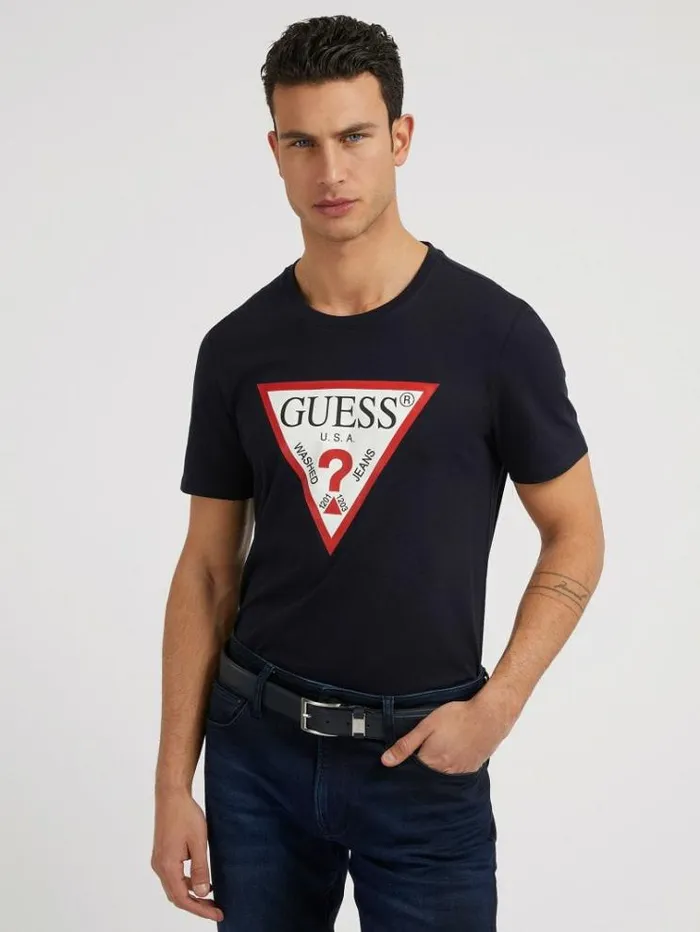 Men Triangle Logo Tshirt Blue Guess Tshirts And Polo Shirts
