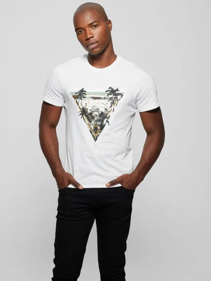 Men Triangle Logo Tshirt White Guess Tshirts And Polo Shirts
