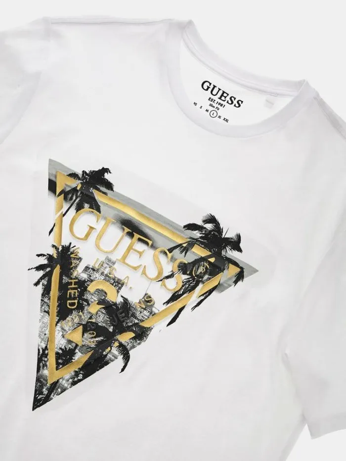 Men Triangle Logo Tshirt White Guess Tshirts And Polo Shirts