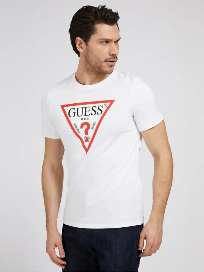 Men Triangle Logo Tshirt White Multi Guess Tshirts And Polo Shirts