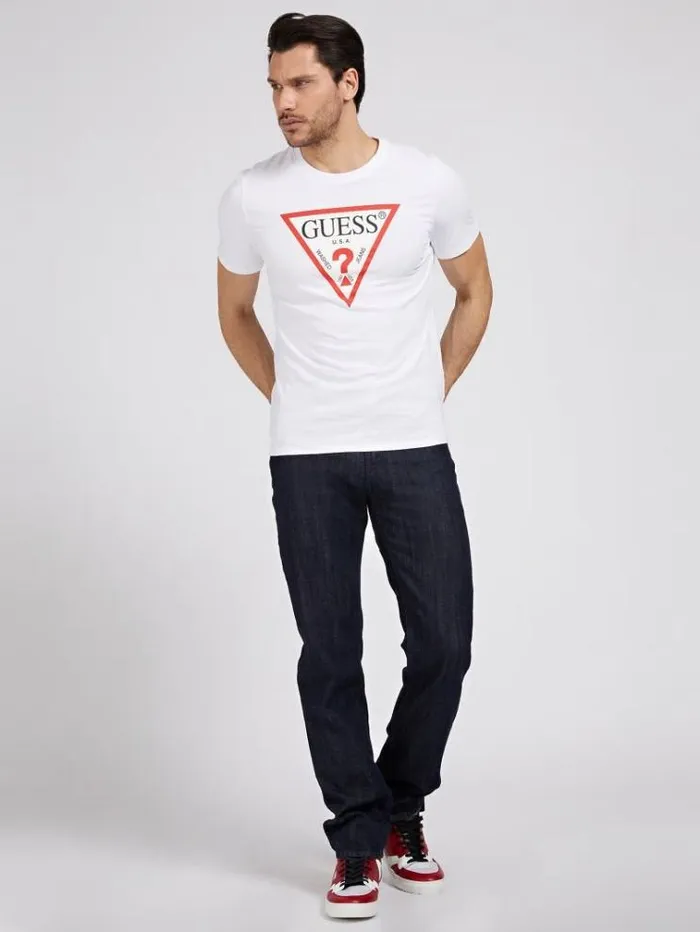 Men Triangle Logo Tshirt White Multi Guess Tshirts And Polo Shirts