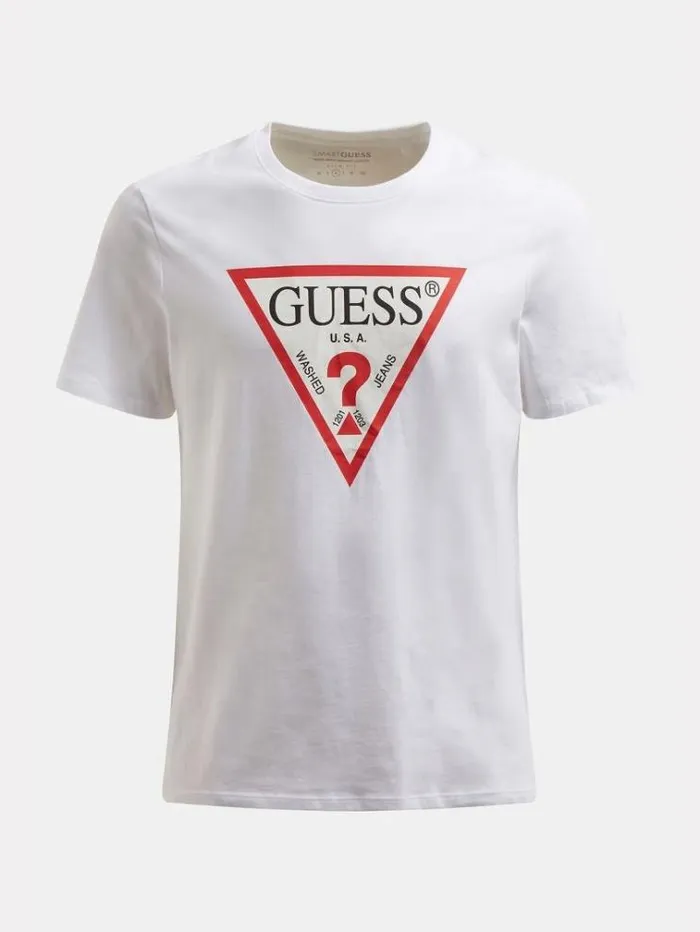 Men Triangle Logo Tshirt White Multi Guess Tshirts And Polo Shirts