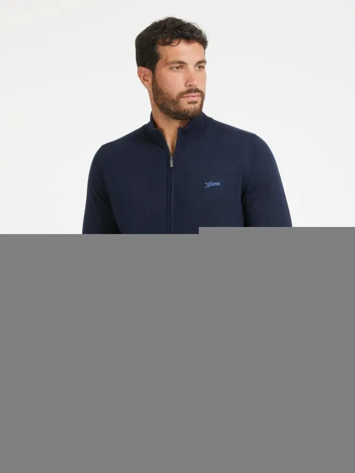 Men Turtle Neck Silk Blend Cardigan Blue Guess Knitwear And Sweatshirts
