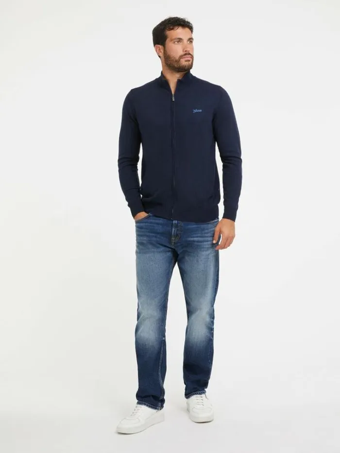 Men Turtle Neck Silk Blend Cardigan Blue Guess Knitwear And Sweatshirts