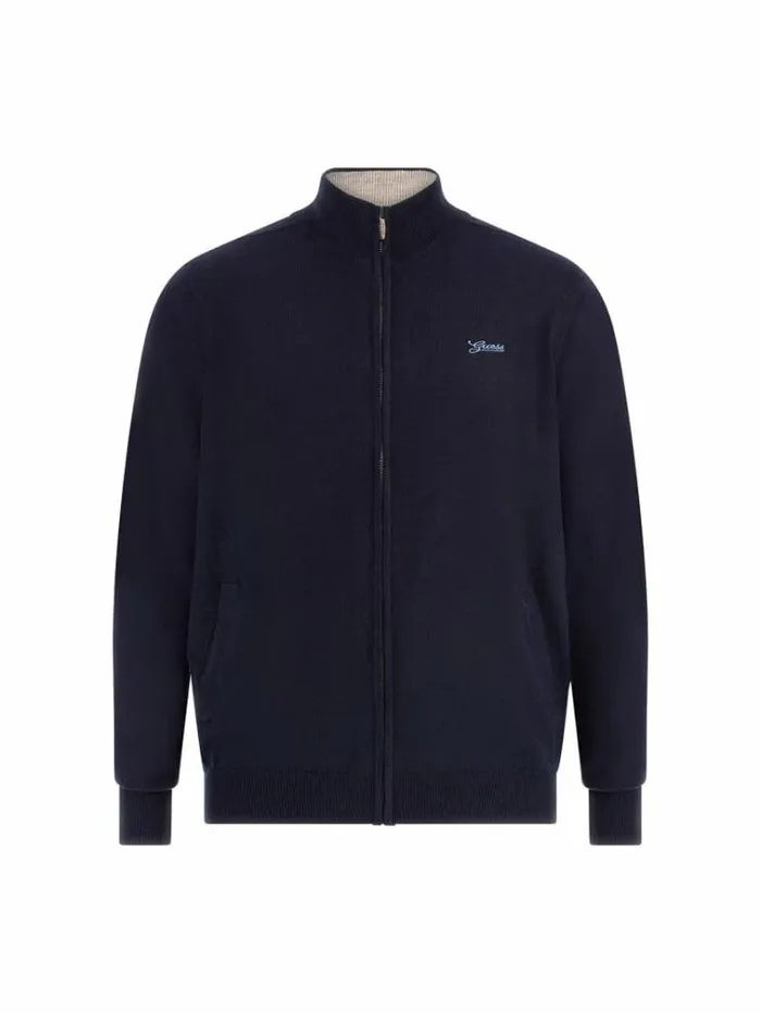 Men Turtle Neck Silk Blend Cardigan Blue Guess Knitwear And Sweatshirts
