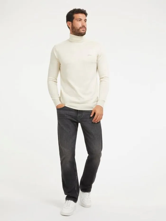 Men Turtle Neck Silk Blend Sweater Beige Guess Knitwear And Sweatshirts