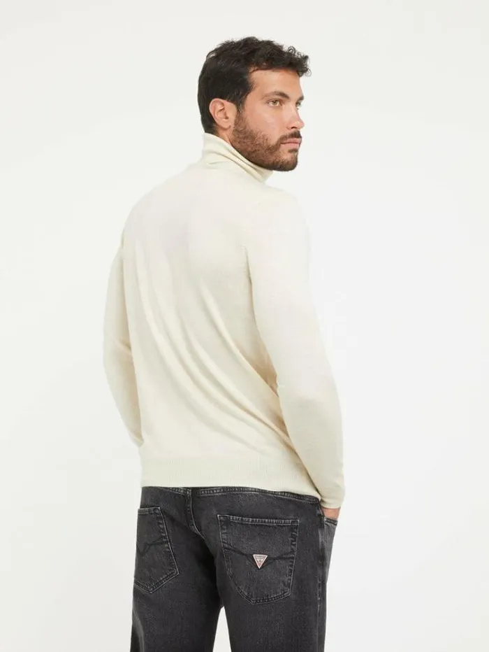 Men Turtle Neck Silk Blend Sweater Beige Guess Knitwear And Sweatshirts