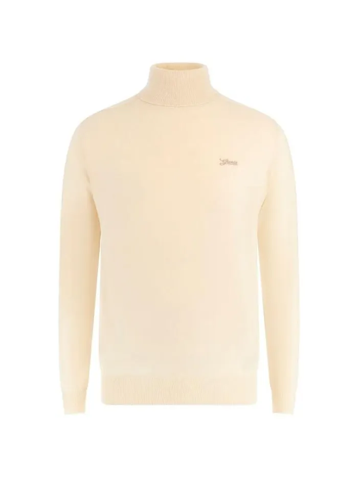 Men Turtle Neck Silk Blend Sweater Beige Guess Knitwear And Sweatshirts