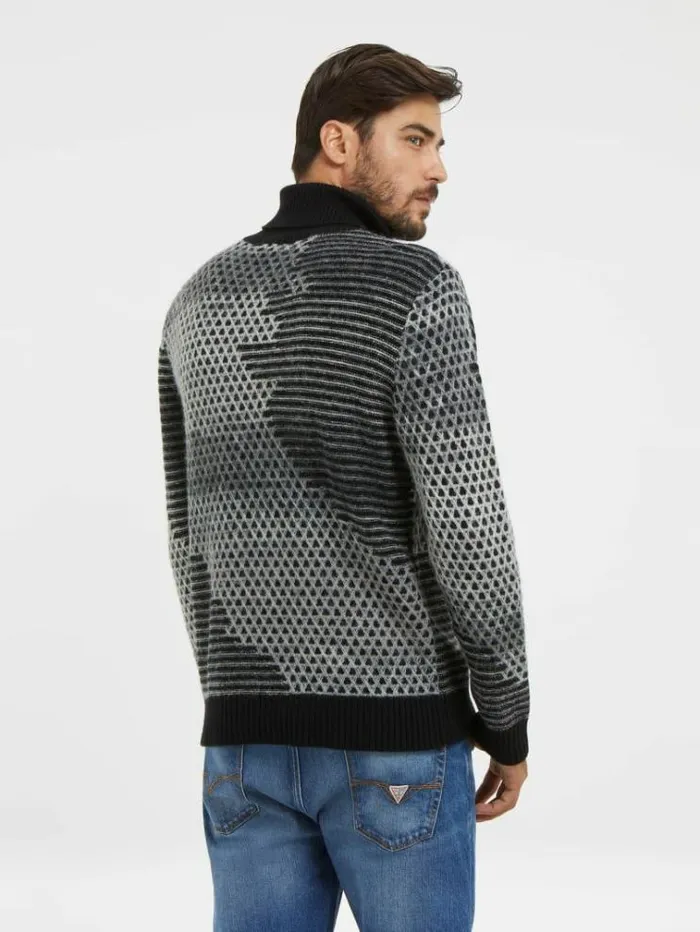 Men Turtle Neck Wool Blend Sweater Black Multi Guess Knitwear And Sweatshirts